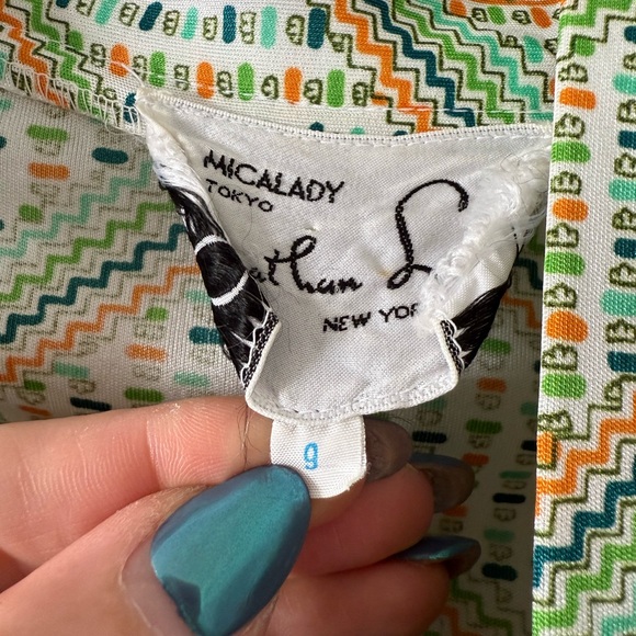 Vintage Jonathan Logan Micalady Tokyo Elegant Green Patterned Dress. - Picture 4 of 6